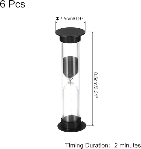 Miniatura 2 de PATIKIL Temporizador de arena de 2 minutos, 6 piezas de reloj de arena pequeño con cubierta de plástico, vidrio de arena de cuenta regresiva para