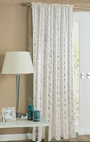 Intimates Cream 59" x 48" Glitter Sheer Shimmer Chic Voile Panel/Net Curtain Ring Top Eyelet Panel- Geneva