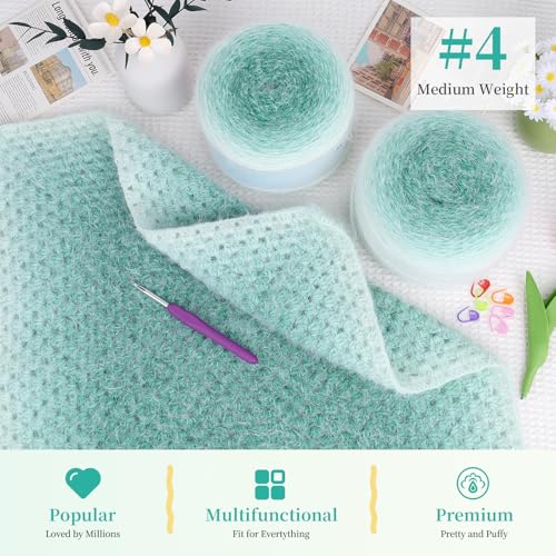 Image of Aeelike Ombre Yarn for Crocheting, 4 PCS Colorful Gradient Yarn #4 Medium, Each 190g(6.7 oz) 400m(437.5 Yards) 71% Acrylic 29% Nynon, Soft Cake Crochet Yarns for Blanket, Scraves, Sweaters, Color K