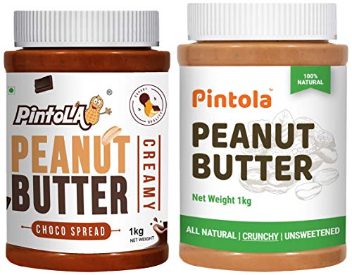 Image of Pintola All Natural Peanut Butter (Crunchy) (1 kg) (Unsweetened, Non-GMO, Gluten Free, Vegan) + Pintola Choco Spread Peanut Butter (Creamy) (1kg)