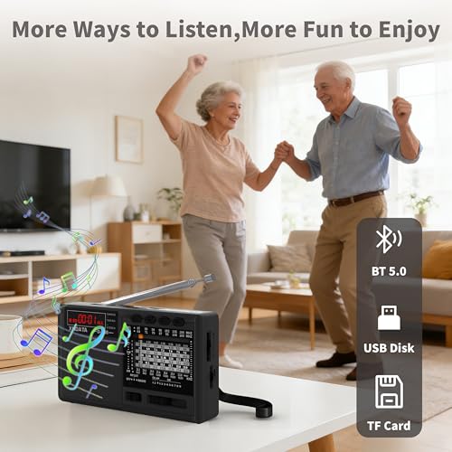 XHDATA D368 Radio Portable FM/AM/SW, Radio à Piles Survie (Rechargeable) avec TF/USB/MP3/Bluetooth, Idéale pour Urgences, Cadeaux et Famille – vue 4