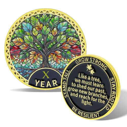 Tree of Life Sobriety Coin - 10 Year Sobriety Coin, AA Chip Medallion & NA Recovery Medallion, Alcoholics Anonymous Medallion for Celebrating Sobriety Anniversary, Sobriety Gifts for Men & Women