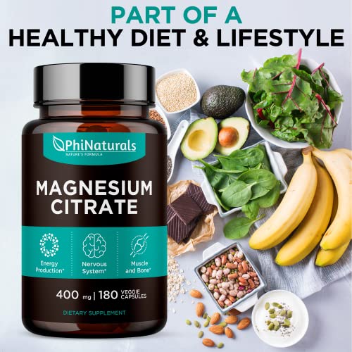 Magnesium Citrate Powder Capsules 400mg - 180 Count Veg Caps - PhiNaturals - image 6