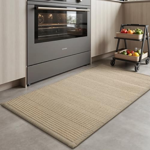AMOAMI Kitchen Mats for Floor, Super Absorbent Kitchen Rugs Non Slip Washable Kitchen Floor Mat, Braided Comfort Standing Mat for Sink Laundry Anti Fatigue, 20''x32'' Beige Beige 20''x32''