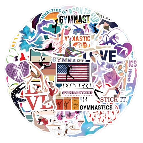 55PCS Cute Gymnastics Stickers for Girls Teens Adults,Vinyl Waterproof Decals Kawaii Sport Stickers for Water Bottles Laptop Luggage Scrapbook Phone Journaling Activity Supplies (Colourful)