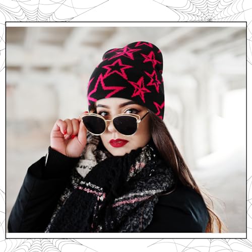 Image of Ramede 4 Pcs Y2k Beanie - Double Sided Graphic Beanies for Men and Women, Acrylic Knitted Y2k Hats Accessories
