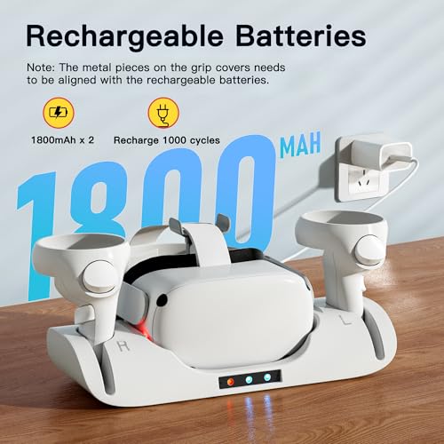 Image of Upgraded Charging Dock for Oculus Quest 2, Magnetic VR Charger with 2 Rechargeable Batteries for Oculus Quest 2 Accessories, VR Headset & Charger Controller Supports LED Indicator