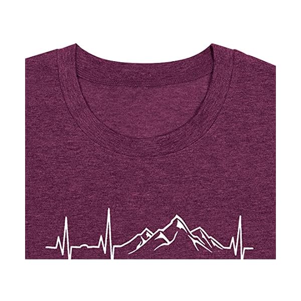 Mountain-Heartbeat-T-Shirts-for-Women-Casual-Hiking-Athletic-Short-Sleeve-Camping-Travel-Graphic-Tees-Tops Mountain Tshirts Shirts for Women Hiking Graphic Tees Funny Print Crewneck Shirts Cute Vintage Summer Tops Short Sleeve Casual Tees Novelty Tshirts Purple,M