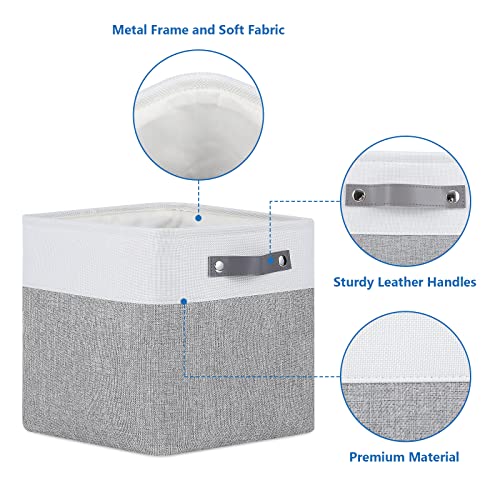 Evancolin Fabric Storage Cubes For Home, Office, Bedroom, Square Cube Storage Basket For Closet, Laundry, Toys, Canvas 11X11 Cube Storage Bins With Leather Handles(White&Grey,4-Pack) #TOP2