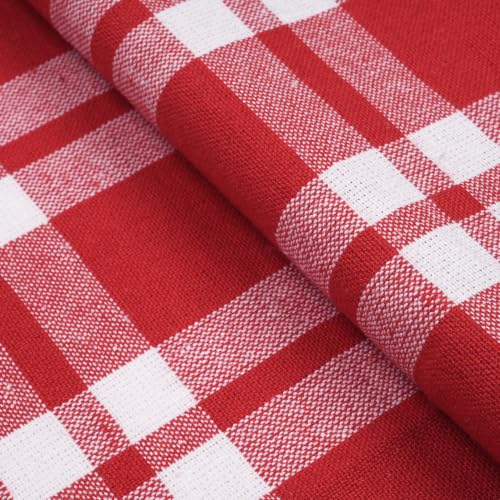 Image of Encasa XO Cotton Rectangular Table Cloth for 6 to 8 Seater | (145x240 cm) | Franca Red Checks | Dining Tablecloth for Decoration