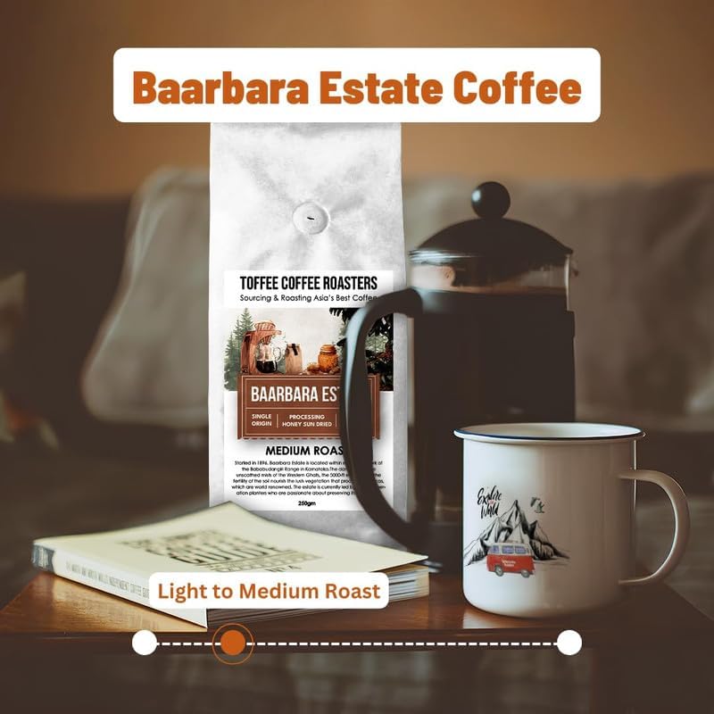 Image of Toffee Coffee Roasters | Baarbara Estate Coffee | Single Origin Arabica Light to Medium Roast, Notes: Dry Almond, Coco and Honey, Grind: Whole Beans, Freshly Roasted- 250 gms