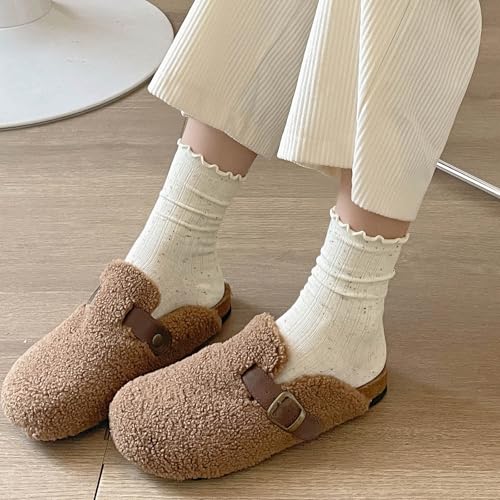 zrylibya Women Cute Ruffle Ankle Socks Scalloped Pointelle Solid Basic Style Casual Crew Socks 4 Pairs3