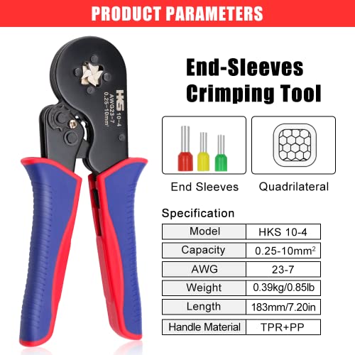 HKS Ferrule Crimping Tool AWG 23-7, Square Ratchet Self-Adjusting Crimper for End-Sleeve Terminals by HKS - Used condition - Image 2