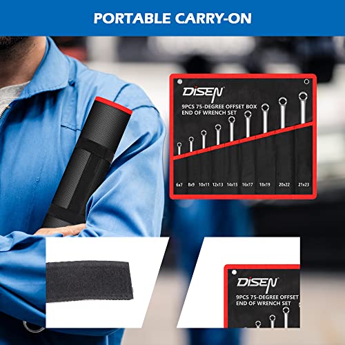 Disen 9Pcs Offset Wrench Set Metric 6-23Mm, Box Wrench Set 75-Degree, Cr-V Steel, Organized In Rolling Pouch #TOP6
