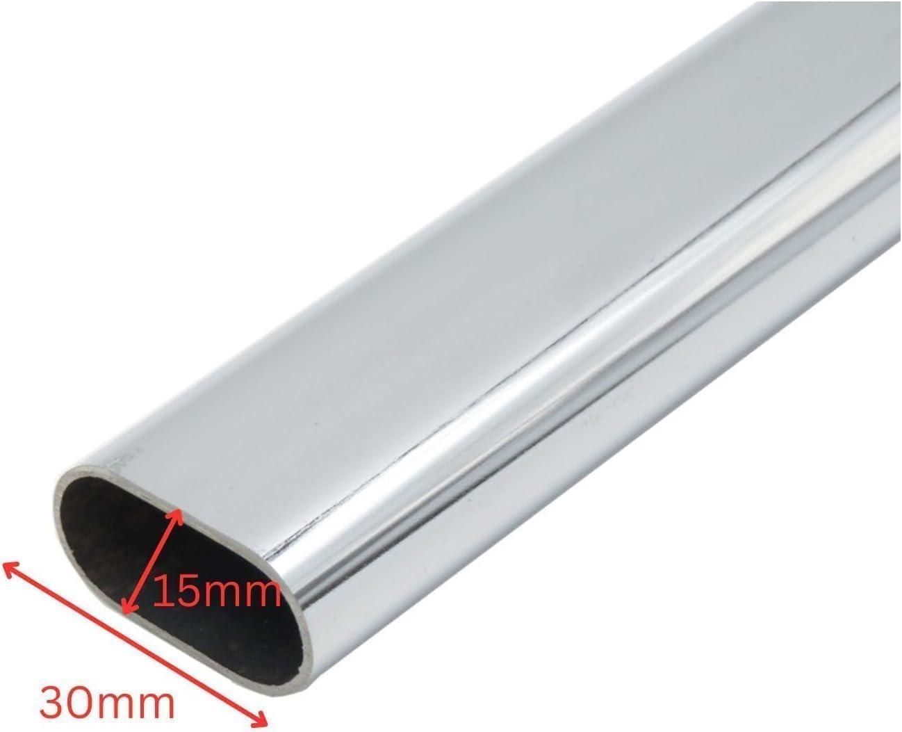 3-Case Pack 30" Long Premium Polished Chrome Steel Oval Wardrobe Tube Closet Rod with End Supports and Installation Screws