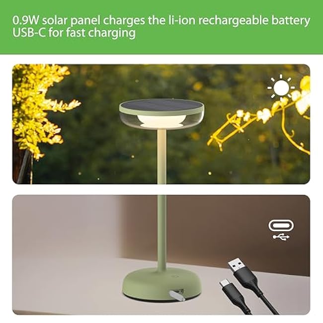 Cocktail Style Solar Table Lamp ÿ Cordless LED Light with USB-C Charging, Dimmable Warm 2700K Glow, Weather Resistant for Indoor/Outdoor Use ÿ Blue, 1 Pack