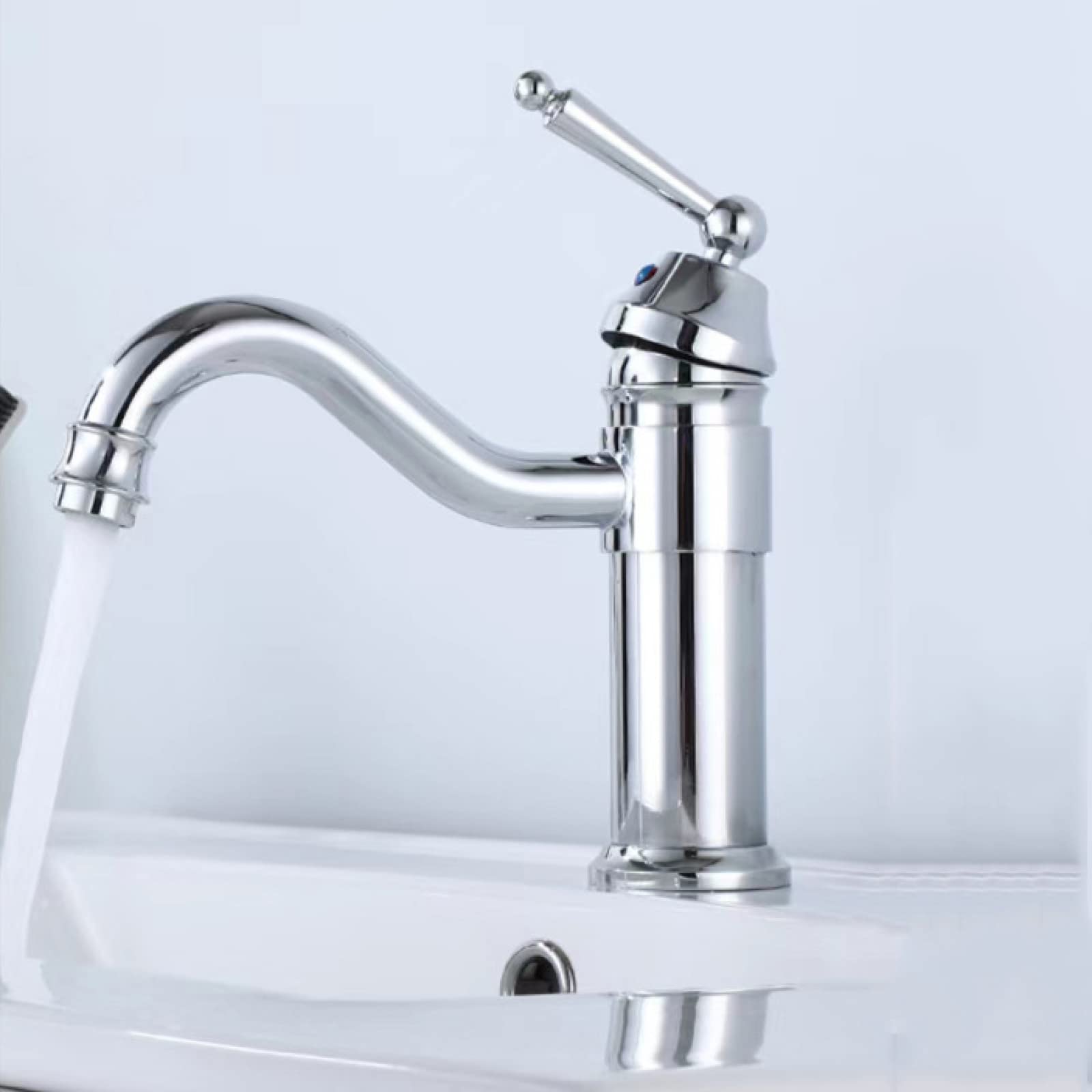 DFGHNBVC Antique Brass Bathroom Faucet, 360° Swivel Bathroom Sink Faucet, Cold Hot Mixer V-Intage Vanity Tap, Single Handle Bathroom Sink Faucet, Gold Mixer Tap Faucet,Chrome