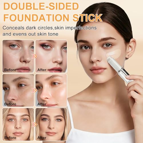 Faccelove Foundation Stick mit LSF 15: Automatische Farbanpassung - 2-In-1 Foundation Mit Integriertem Pinsel - Anti-Aging Pflege für reife Haut ab 40 - Korean Foun Dation Makeup für Alle Hauttypen