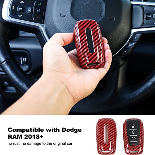 Image of Key Fob Case Cover Key Bag Holder Protection Shell Accessories for Dodge RAM 2018-2026,Red Carbon Fiber