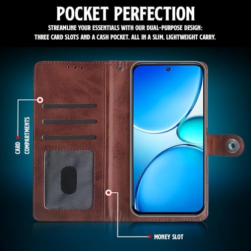 Image of Leather Flip Case Cover Compatible with for OnePlus Nord CE 4 Lite 5G |Designer Button| Hand-Stitched Leather Finish| Lightweight| Inbuilt Card Pockets Wallet & Stand|(Coffee)