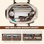 LOVEVOOK Teacher Tote Bag for Women Work, Laptop Bag With Large Cup Holder, Nurse Bags Professional Briefcase Business Computer Purses Handbag Gifts, Black-Beige-Brown, 15.6 Inch - Image 4