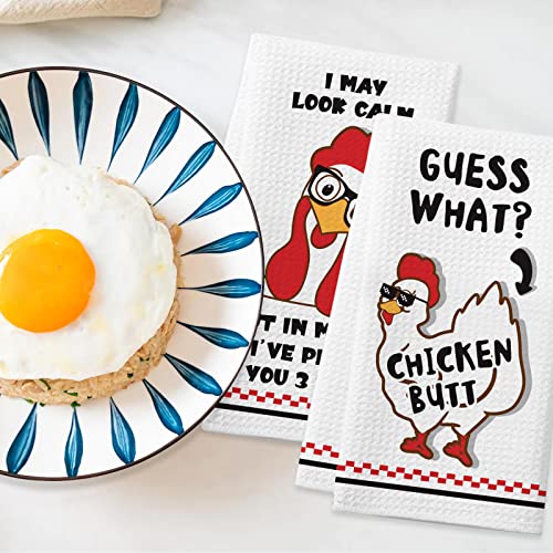 Funny Chicken Kitchen Towel, 2 Pack Chicken Lady Dish Towels, Chicken Mom Gift, Farmhouse Kitchen Bathroom Decor, Birthday Housewarming Gifts For Chicken Lovers #TOP2