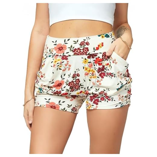 Conceited Floral Print Harem Shorts for Women High Waisted Shorts with Pockets Soft Womens Casual Shorts for Summer - NS01-F722-SM