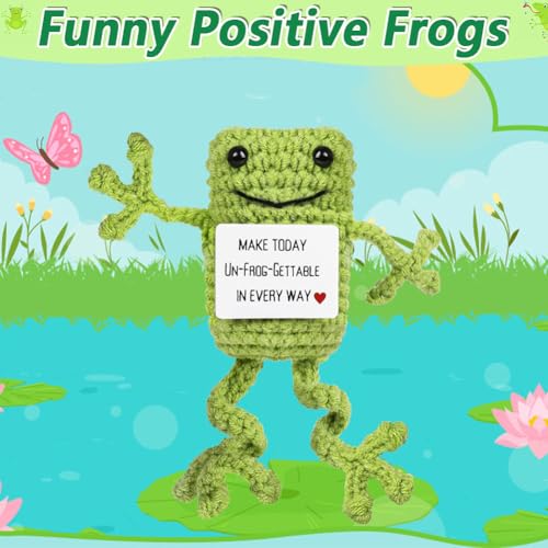 MOPQMKT Pocket Hug Positive Frosch, Kreative Strickwolle Frosch Puppe, Mutmacher Geschenk, Gute Besserung Geschenk, Gesche zum Abschluss