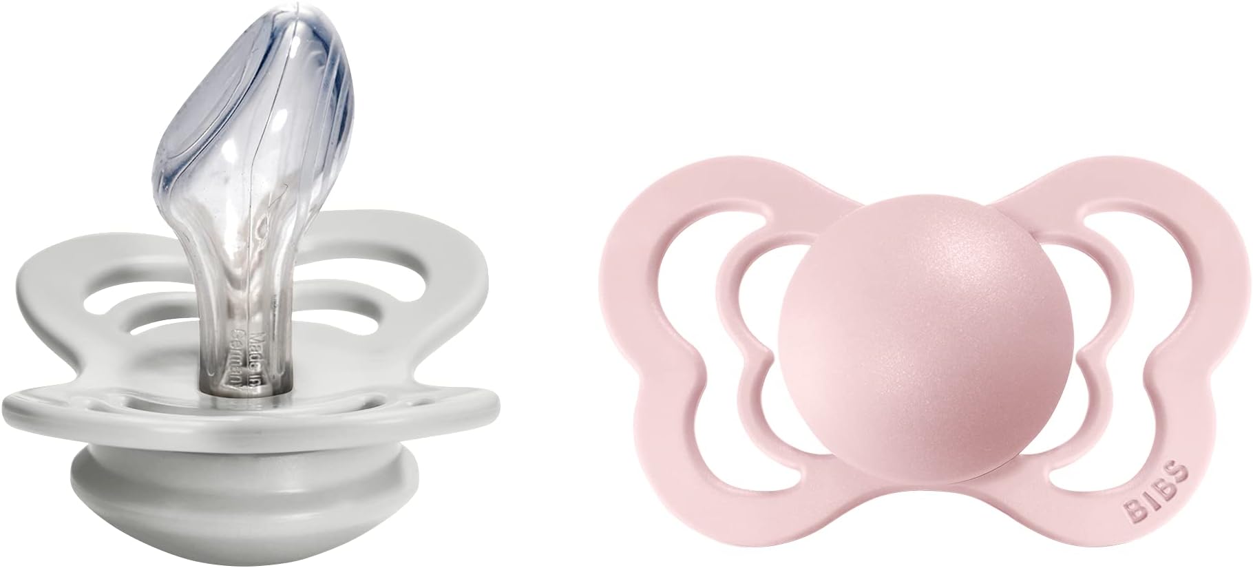 BIBS Couture Baby Pacifier 2-Pack | Made in Denmark | BPA Free Dummy Soother, Anatomical Nipple. Silicone, Size 2 (6-18 Months), Haze / Blossom