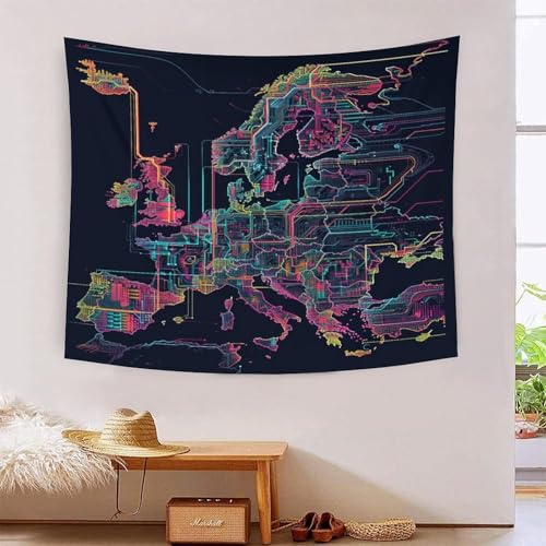 Carte de l'Europe 3D tapisserie cache-misère grand tissu mural sans travaux 180x230