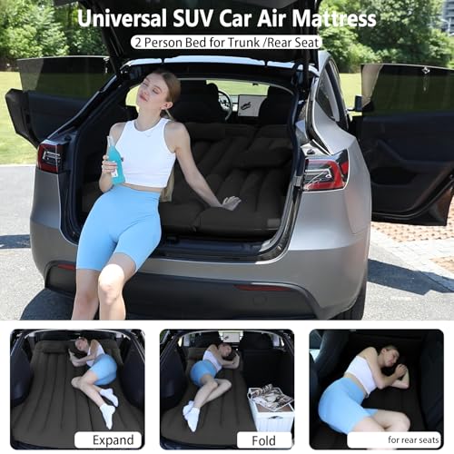Handzee Car Air Mattress Compatible with Tesla Model Y, Inflatable Bed, Bed for Car Sleeping, Foldable Mattress for Trunk/Rear Seat, Air Bed for Sleep Camping Travel (Dark Black) by Handzee - Image 2