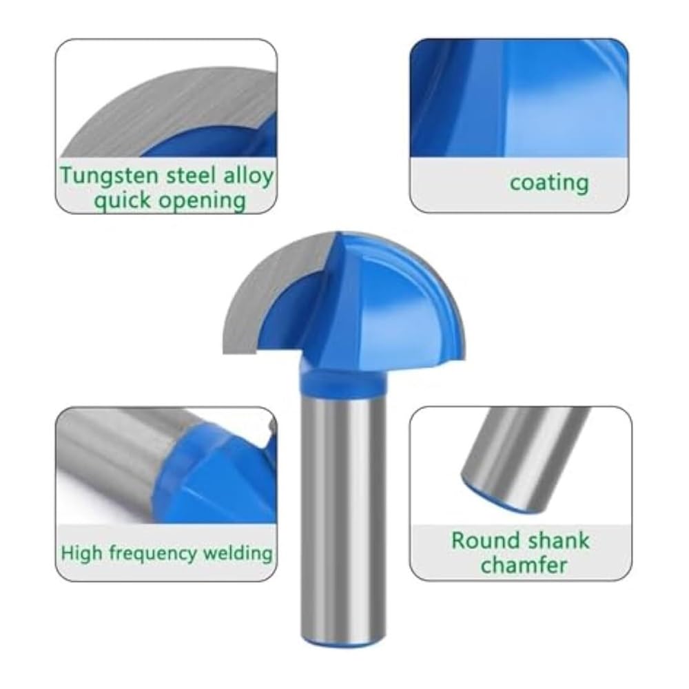 Fresa a punta tonda, 1 pezzo, 12 mm, codolo 1/2, due flauti for la lavorazione del legno, for applicazione con foro chiave.(7pcs(12.7mm shank))