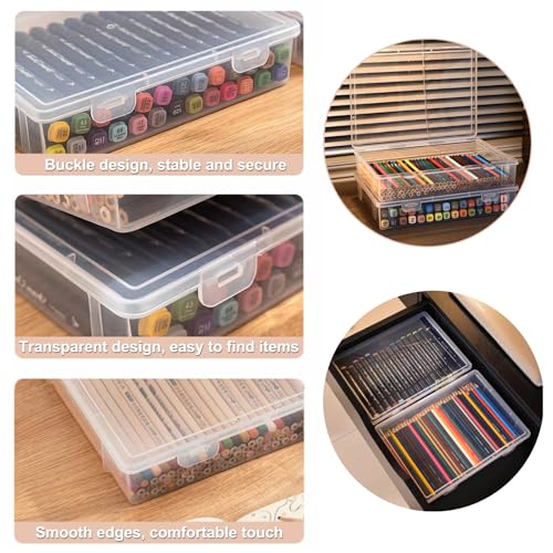 Image of Plastic Storage Container with Latching Lid, Large Pencil Box Clear Plastic Storage Box Multipurpose Craft Organizer and Storage Box for Pencil Photo Art Craft Supply (1)