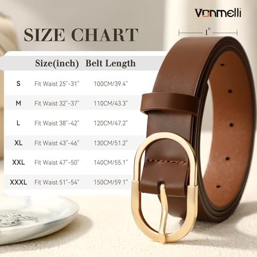Image of VONMELLI 3 Pack Women's Belts for Jeans Pants Fashion Gold Buckle Ladies Dress Belt