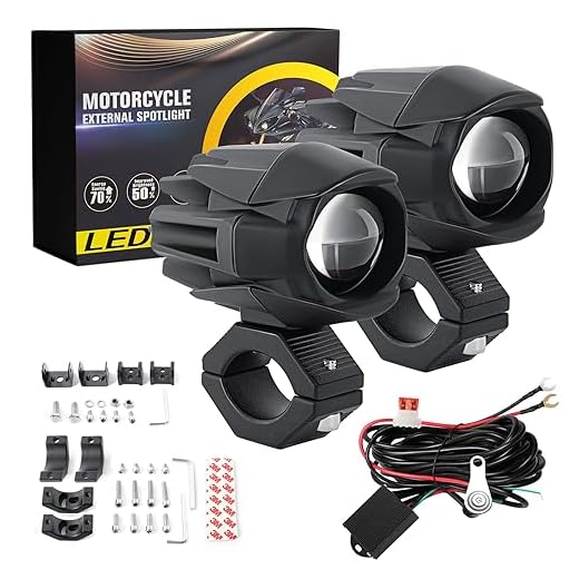 BraveWAY Motorcycle LED Driving Fog Lights 60W 18000LM Amber White Dual Color 3 Modes Universal Fit Auxiliary LED Offroad Work Spot Lights Customed Wiring Harness Kit Compatible with Truck Car SUV ATV
