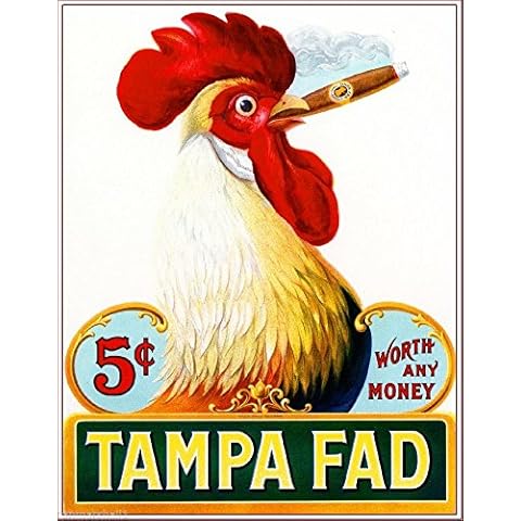 A SLICE IN TIME 1905 Tampa Fad Rooster Chicken Smoke Cigar Tobacco Crate Box Inner Label Advertising 7 x 10 inch Vintage REPRODUCTION Art Print. Printed on 8.5 x 11 soft gloss cardstock Cover