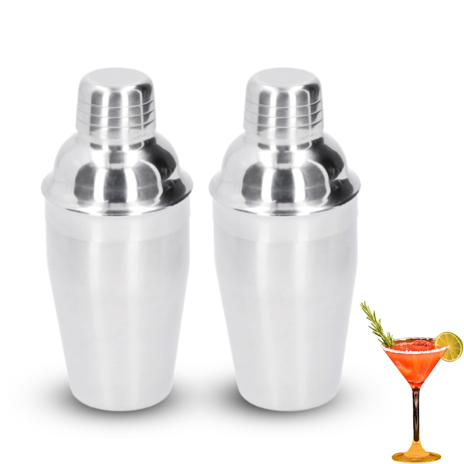 Beufee 2Pcs Stainless Steel Cocktail Shaker Set, Small Martini Shaker, 350ml, Silver
