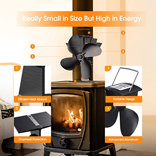 Drcokars Kaminventilator, Ofenventilator ohne strom, Leiser Kamin Ventilator kaminlüfter mit 4 Blättern, für Holz/Brennholz/Feuerstelle/Ofenrohr