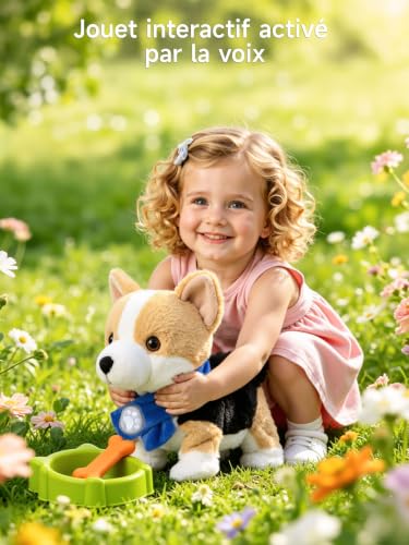 Peluche Corgi interactive commande vocale, cadeau d'anniversaire idéal