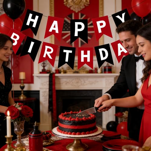 Image of Happy Birthday Banner Birthday Party Supplies (Black Red)