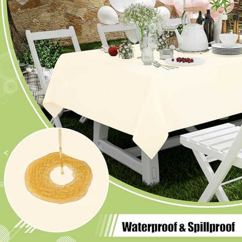 Image of Smiry Disposable Table Cloth 3 Pack, 54 x 108 Inch Waterproof Plastic Tablecloth, Decorative Rectangle Table Covers for Party, Birthday, Picnic, Beige