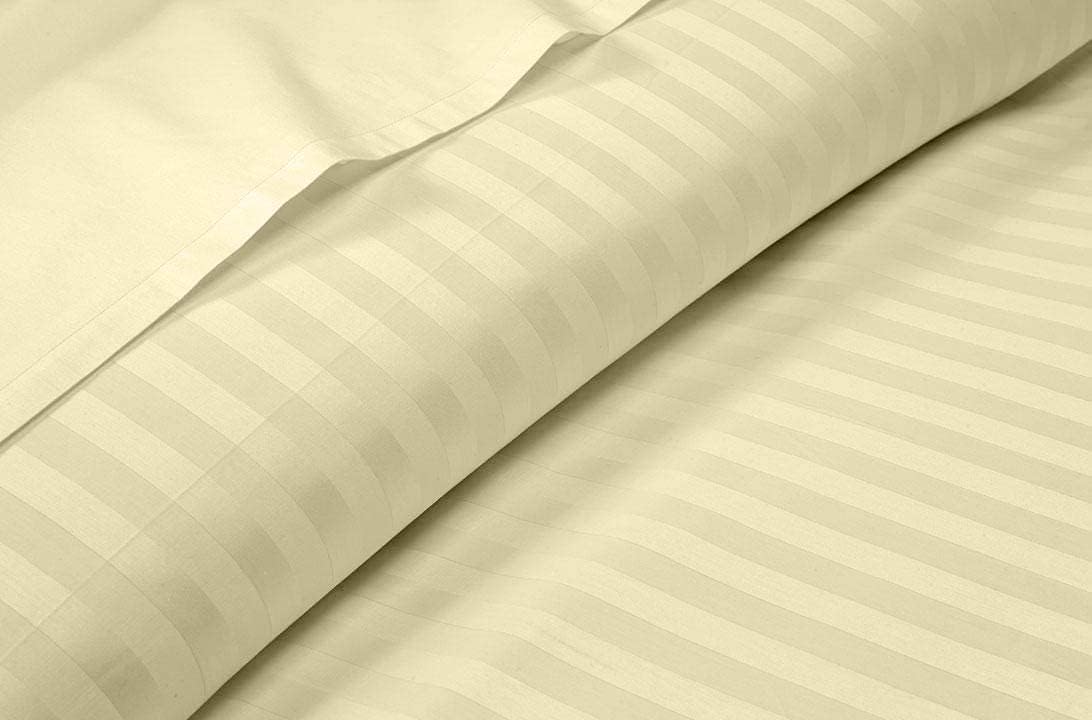 100% Egyptian Cotton 3 Piece Fitted Sheets - 600 Thread Count Extra Soft & 18" Deep Pockets - Elegant and Luxury Comfort Sheets & Pillowcases - Ivory Stripe, Full Size.