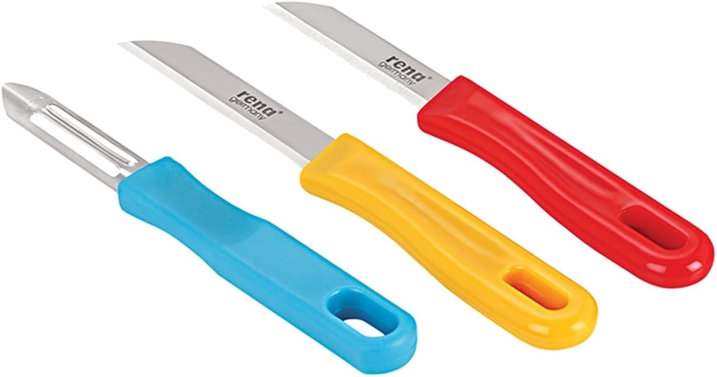 Rena Germany Knife Set of 2 with Peeler, Yellow, Blue and Red, small