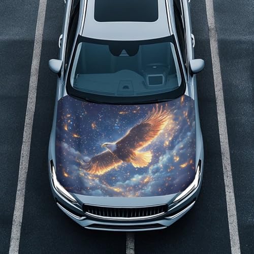 Image of Galaxy Eagle Car Hood Cover Polyester Elastic Fabrics Can be Washed Suitable for Large SUV and Pickup Trucks