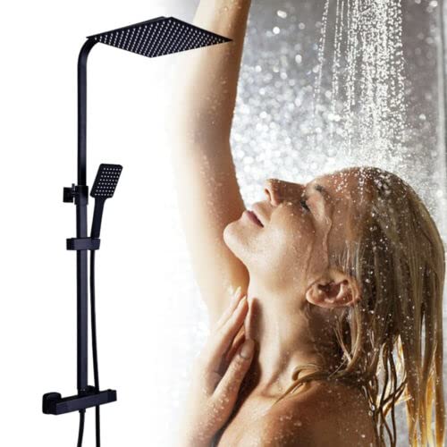 Alcachofa de ducha cuadrada de acero inoxidable, antical, ducha con efecto lluvia y alcachofa de ducha de mano, diseño antiquemaduras