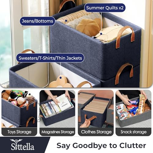 Image of SITTELLA 1 Piece Foldable Wardrobe Organizer with Durable Handle, Stuff Storage Box Closet Drawer Organizers for Clothes, Toys, Books, Blanket (Navy Blue)