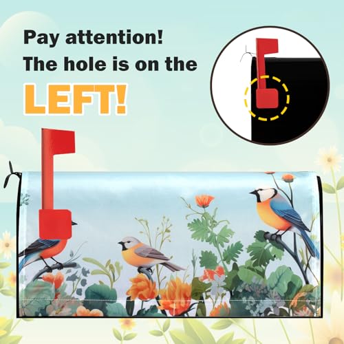 Spring Flowers and Birds 21\"x18\" Magnetic Mailbox Covers Suitable for 19 \"x6.5 Standard Mailbox, Valentine\'s Day February 14th Mailbox Covers