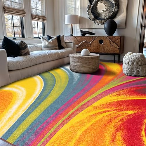 Rugshop Modern Contemporary Waves Non-Slip (Non-Skid) Area Rug 5 X 7 (5' 3