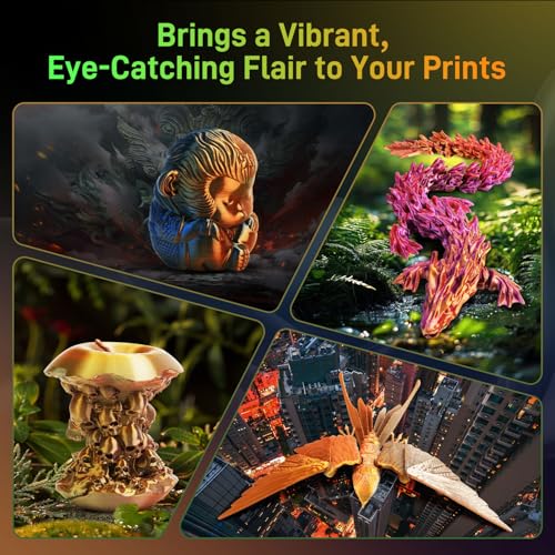 Image of FLASHFORGE Silk Tri-Color PLA Filament 1.75mm, Coextrusion Orange Green Blue Triple Color Rainbow 3D Printer Filament, Enchanting Silk Finish with 360 Multicolor Shifting Color Effect