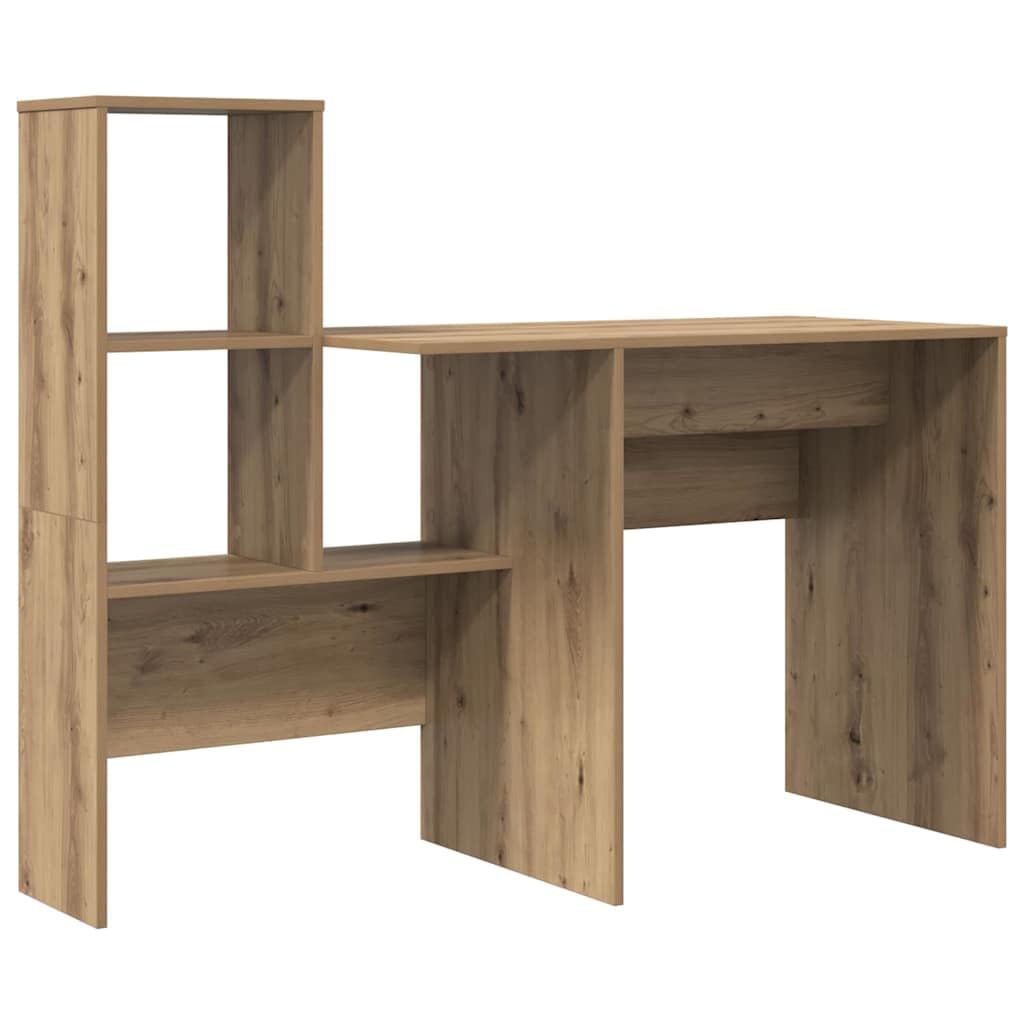 Scrivania in rovere Artisan, 131,5 x 50 x 106,5 cm, con cassetti e mensola, design flessibile, per ufficio e casa, moderna scrivania da ufficio per studenti e tavolo da lavoro